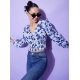 Generic Women's Polyester Floral Long Sleeves Top (Blue) Generic Women's Polyester Floral Long Sleeves Top (Blue)