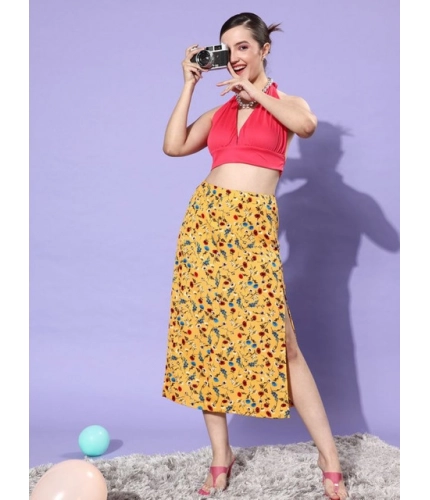 Generic Women's Polyester Floral Side Zip Skirt (Multicolor)