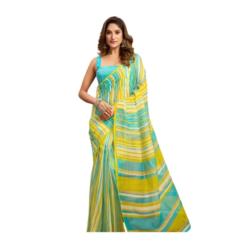 Generic Women's Linen Cotton Printed Ready To Wear With Pocket Saree With Unstitched Blouse 5.5 Mtr (Light_Aqua_Blue) Generic Women's Linen Cotton Printed Ready To Wear With Pocket Saree With Unstitched Blouse 5.5 Mtr (Light_Aqua_Blue)