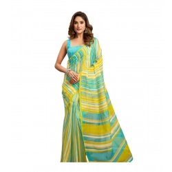 Generic Women's Linen Cotton Printed Ready To Wear With Pocket Saree With Unstitched Blouse 5.5 Mtr (Light_Aqua_Blue)