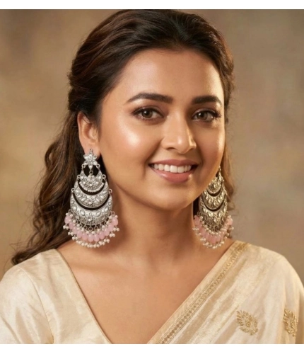 Generic Women's Zinc Alloy Gold Plated Chandbali Earrings (Multicolor)