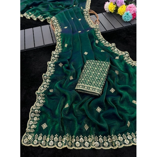 Generic Women's Satin Embellished Saree With Unstitched Blouse 5.5Mtr (Green) Generic Women's Satin Embellished Saree With Unstitched Blouse 5.5Mtr (Green)
