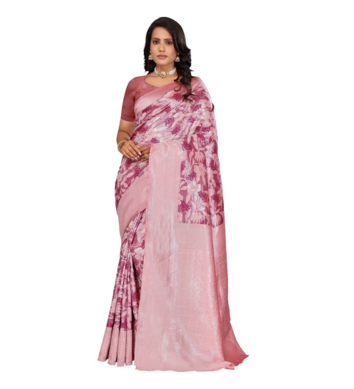 Generic Women's Banarasi Silk Jaquard Woven Saree With Unstitched Blouse 5.5Mtr (Pink)