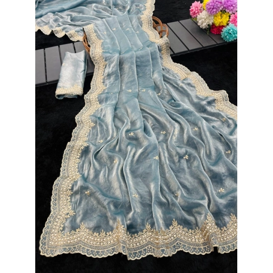 Generic Women's Satin Embellished Saree With Unstitched Blouse 5.5Mtr (Blue) Generic Women's Satin Embellished Saree With Unstitched Blouse 5.5Mtr (Blue)