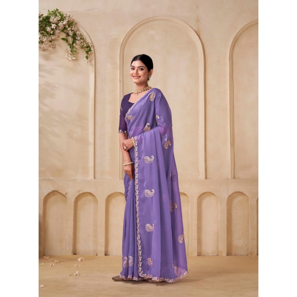 Generic Women's Digital Printed  Georgette Saree With Unstitched Blouse (Lavendar, 5-6 Mtrs)