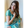 Generic Women's Soft Lichi Silk Printed Saree With Unstitched Blouse 5.5Mtr (Sky Blue)