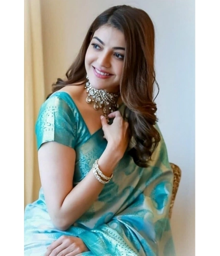 Generic Women's Soft Lichi Silk Printed Saree With Unstitched Blouse 5.5Mtr (Sky Blue)