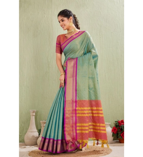 Generic Women's Silk Blended Jaquard Woven Saree With Unstitched Blouse 5.5Mtr (Light Green)