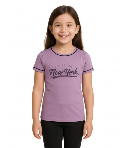 Generic Girl's Cotton Printeded Round Neck T-Shirt (Lavander)