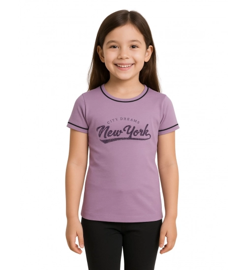 Generic Girl's Cotton Printeded Round Neck T-Shirt (Lavander)