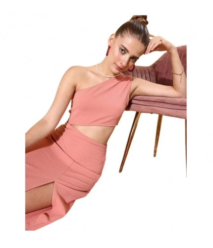 Generic Women's Polyester Lycra Solid Sleeveless Dress (Pink)