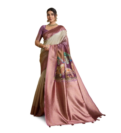 Generic Women's Silk Printed Saree With Unstitched Blouse 5.5Mtr (Wine)
