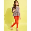 Generic Girl's Polyester Floral One Shoulder Jeggings Set (Grey-Orange) Generic Girl's Polyester Floral One Shoulder Jeggings Set (Grey-Orange)