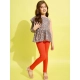 Generic Girl's Polyester Floral One Shoulder Jeggings Set (Grey-Orange) Generic Girl's Polyester Floral One Shoulder Jeggings Set (Grey-Orange)