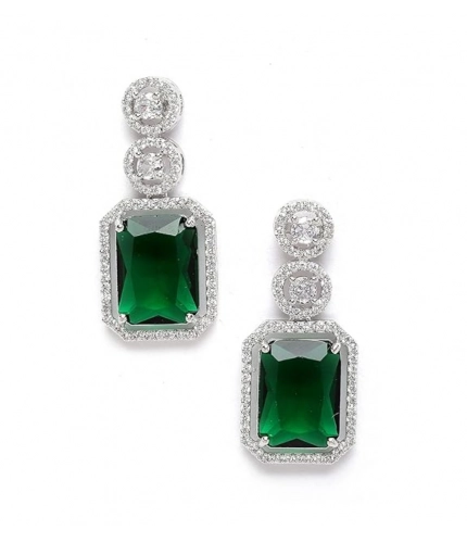 Generic Women's Brass Silver Plated Drop Earrings (Green)