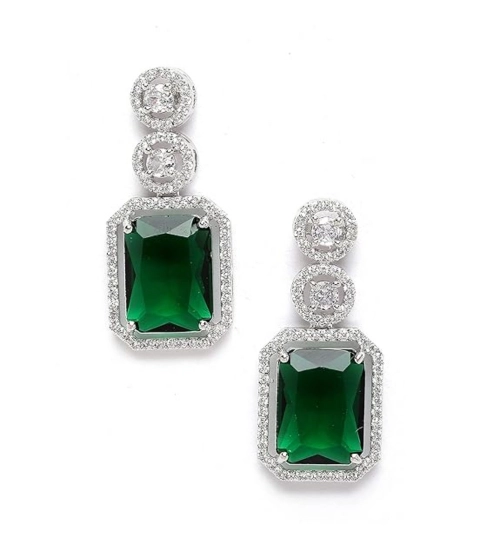 Generic Women's Brass Silver Plated Drop Earrings (Green) Generic Women's Brass Silver Plated Drop Earrings (Green)