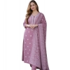 Generic Women's Chanderi Silk Ethnic Motif Round 3/4th Sleeve Kurti With Pant Dupatta Set (Peach)