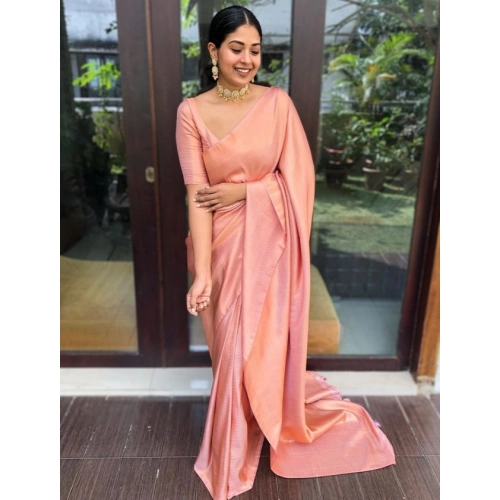 Women's Litchi silk Printed Saree With Unstitched Blouse (Peach) Women's Litchi silk Printed Saree With Unstitched Blouse (Peach)