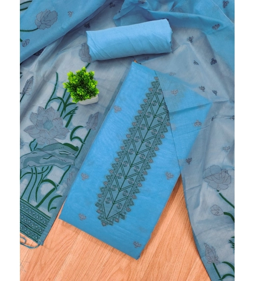 Generic Women's Banarasi Silk Printed Unstitched Salwar Suit Material With Dupatta (SkyBlue, 3Mtrs)