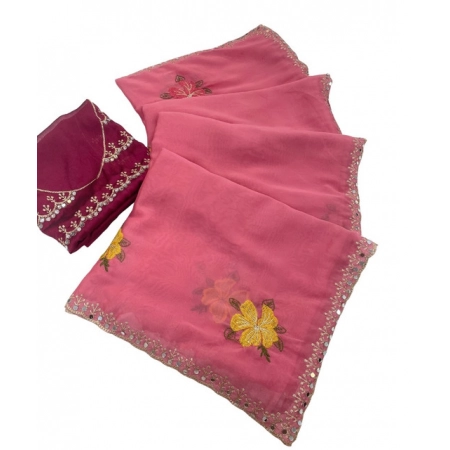 Generic Women's Georgette Embellished Saree With Unstitched Blouse 5.5Mtr (Pink) Generic Women's Georgette Embellished Saree With Unstitched Blouse 5.5Mtr (Pink)