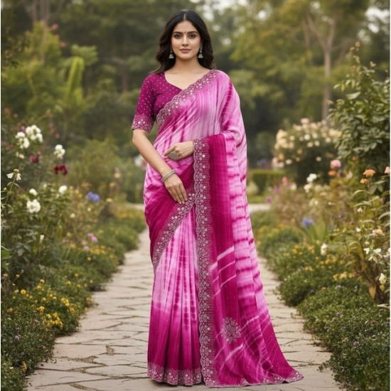 Generic Women's Georgette Striped Saree With Unstitched Blouse 5.5Mtr (Pink) Generic Women's Georgette Striped Saree With Unstitched Blouse 5.5Mtr (Pink)