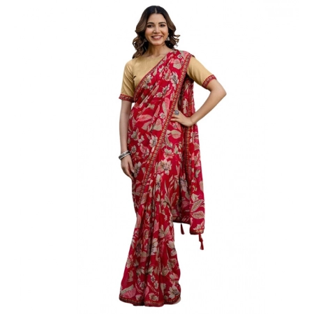 Generic Women's Georgette Floral Printed Saree With Unstitched Blouse 5.5Mtr (Red) Generic Women's Georgette Floral Printed Saree With Unstitched Blouse 5.5Mtr (Red)