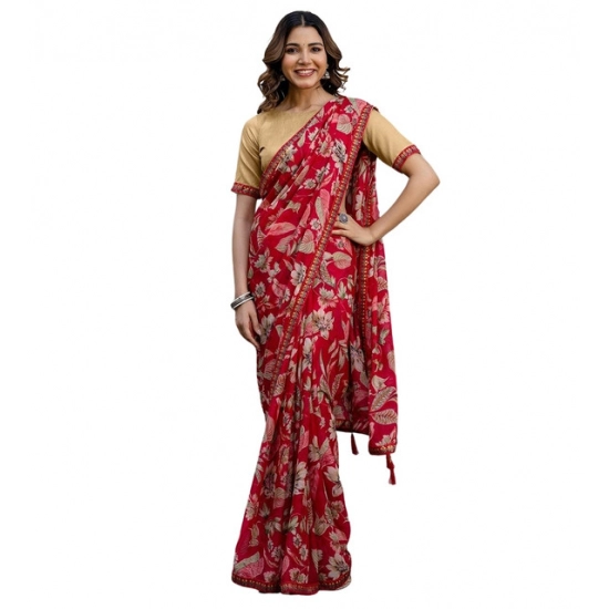 Generic Women's Georgette Floral Printed Saree With Unstitched Blouse 5.5Mtr (Red) Generic Women's Georgette Floral Printed Saree With Unstitched Blouse 5.5Mtr (Red)