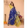 Generic Women's Linen Cotton Printed Saree With Unstitched Blouse 5.5Mtr (Blue)