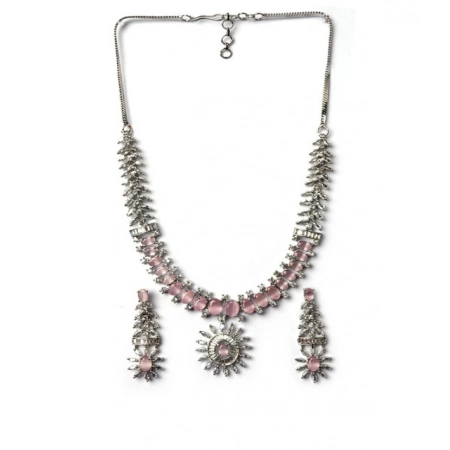 Generic Women's Brass Silver Plated Necklace set (Pink) Generic Women's Brass Silver Plated Necklace set (Pink)