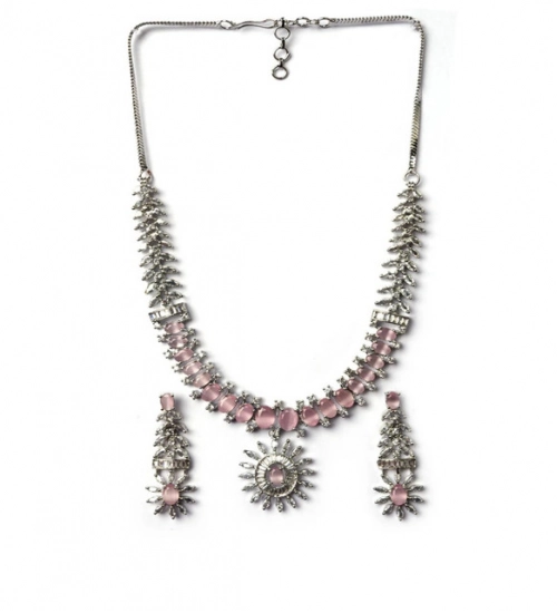 Generic Women's Brass Silver Plated Necklace set (Pink) Generic Women's Brass Silver Plated Necklace set (Pink)