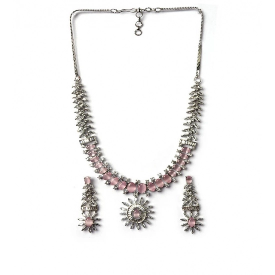 Generic Women's Brass Silver Plated Necklace set (Pink) Generic Women's Brass Silver Plated Necklace set (Pink)