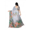 Generic Women's Georgette Floral Printed Saree With Unstitched Blouse 5.5Mtr (Grey)