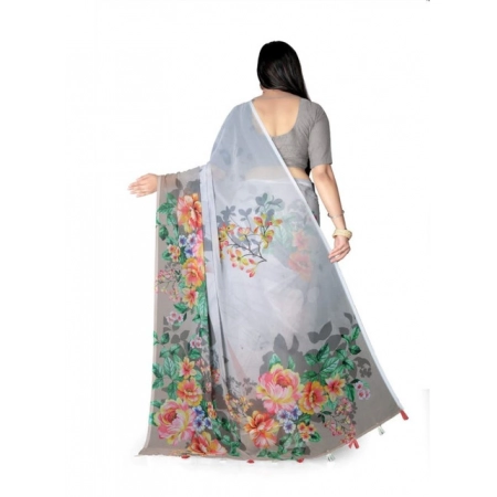 Generic Women's Georgette Floral Printed Saree With Unstitched Blouse 5.5Mtr (Grey) Generic Women's Georgette Floral Printed Saree With Unstitched Blouse 5.5Mtr (Grey)