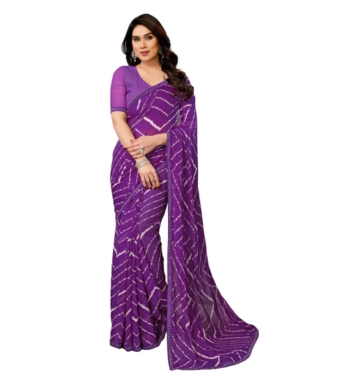 Generic Women's Georgette Printed Saree With Unstitched Blouse 5.5Mtr (Purple)