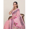 Generic Women's Linen Floral Printed Saree With Unstitched Blouse 5.5Mtr (Pink)