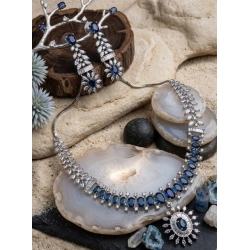 Generic Women's Brass Silver Plated Necklace set (Blue)