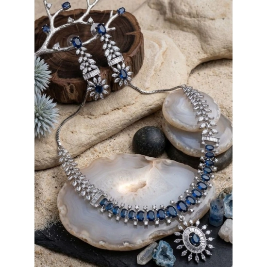 Generic Women's Brass Silver Plated Necklace set (Blue) Generic Women's Brass Silver Plated Necklace set (Blue)