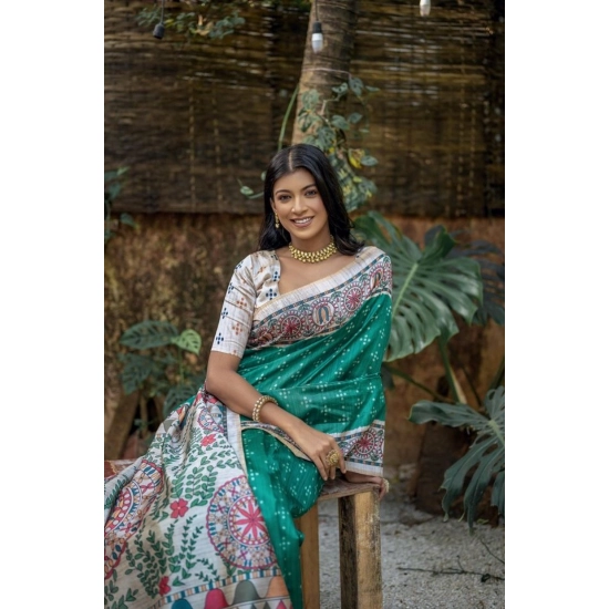Generic Women's Faux_Tussar Geometric_Print Saree With Unstitched Blouse 5.5Mtr (Rama_Green) Generic Women's Faux_Tussar Geometric_Print Saree With Unstitched Blouse 5.5Mtr (Rama_Green)