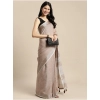 Generic Women's Linen Cotton Printed Saree With Unstitched Blouse 5.5Mtr (Beige)