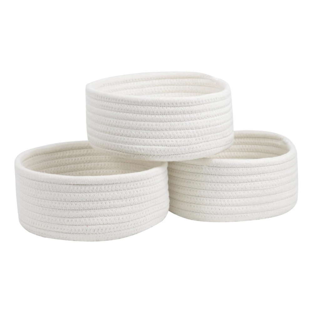 Generic Cotton 8x3 Inch Round 3 Set Bedside Organizer With Out Lid (White) Generic Cotton 8x3 Inch Round 3 Set Bedside Organizer With Out Lid (White)