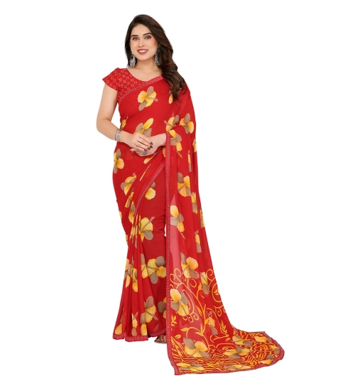Generic Women's Georgette Printed Saree With Unstitched Blouse 5.5Mtr (Orange)