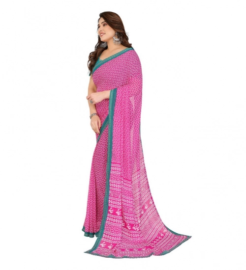 Generic Women's Georgette Printed Saree With Unstitched Blouse 5.5Mtr (Pink)