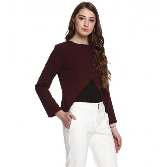 Generic Women's Polyester Diagonal Cut Long Sleeves Blazer (Maroon) Generic Women's Polyester Diagonal Cut Long Sleeves Blazer (Maroon)