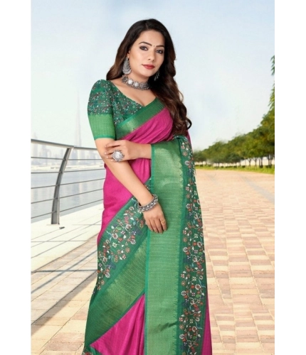 Generic Women's Cotton Silk Printed Saree With Unstitched Blouse 5.5Mtr (Multicolor)