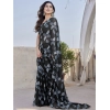 Generic Women's Chiffon Printed Saree With Unstitched Blouse 5.5Mtr (Black)