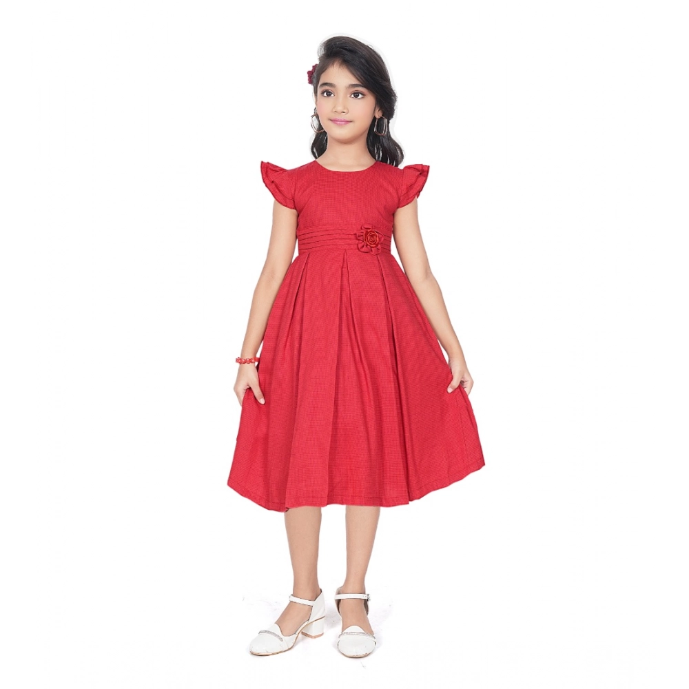 Generic Girl's Rayon Soild Short Sleeve Round Neck Dress (Red) Generic Girl's Rayon Soild Short Sleeve Round Neck Dress (Red)