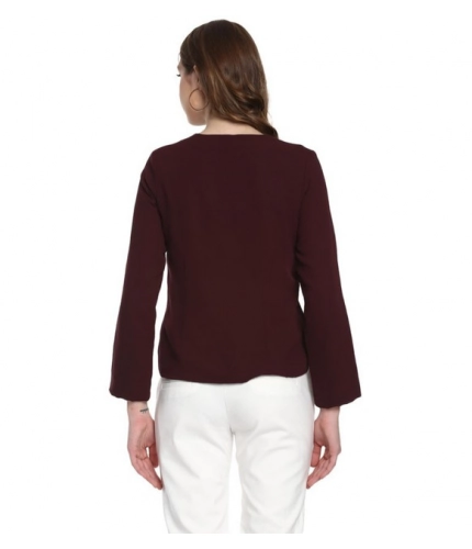 Generic Women's Polyester Diagonal Cut Long Sleeves Blazer (Maroon)