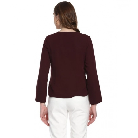 Generic Women's Polyester Diagonal Cut Long Sleeves Blazer (Maroon) Generic Women's Polyester Diagonal Cut Long Sleeves Blazer (Maroon)