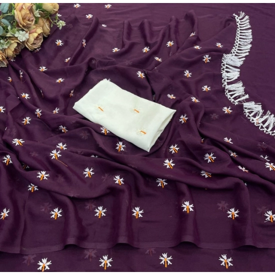 Generic Women's Georgette Embellished Saree With Unstitched Blouse 5.5Mtr (Wine) Generic Women's Georgette Embellished Saree With Unstitched Blouse 5.5Mtr (Wine)