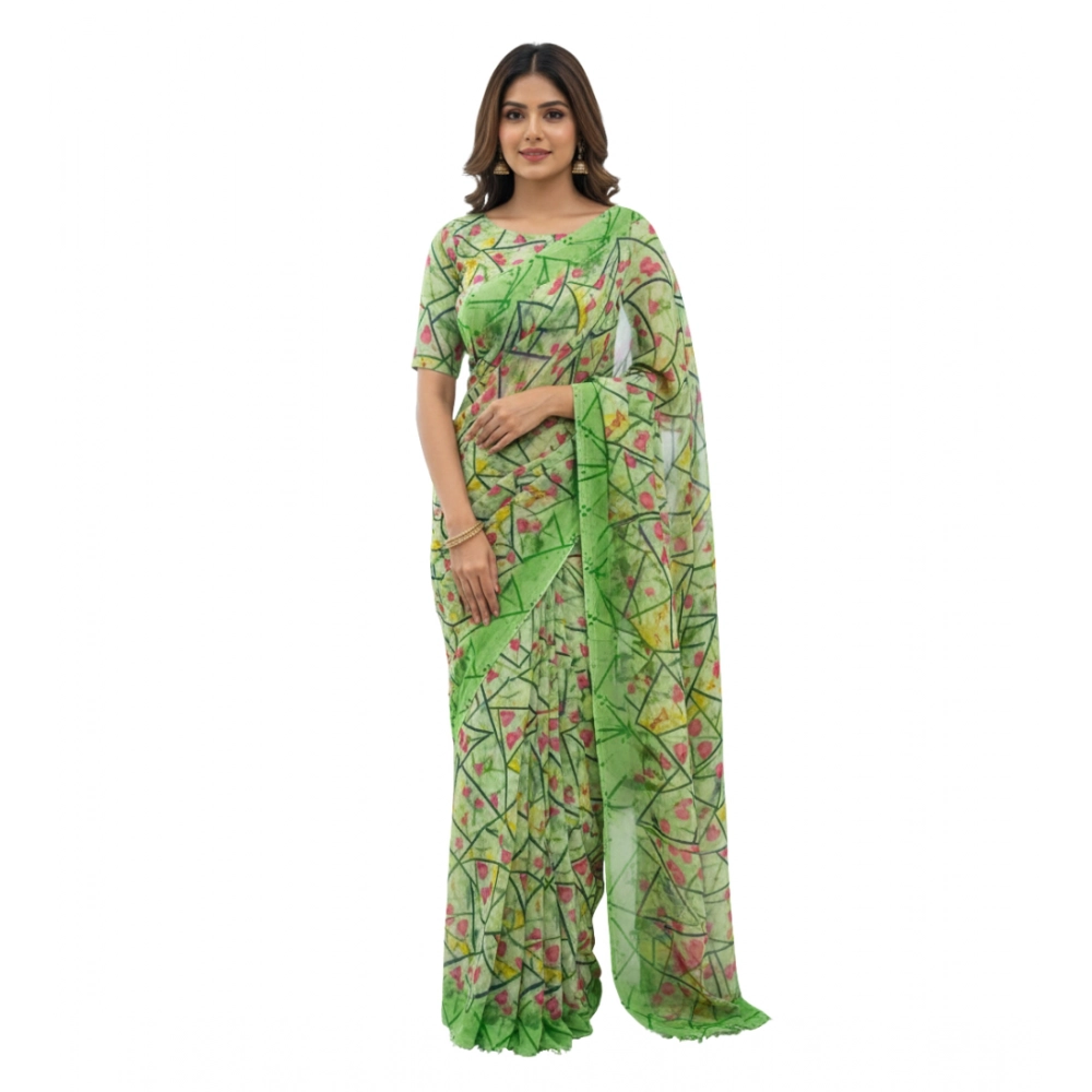 Generic Women's Georgette Printed Saree With Unstitched Blouse 5.5Mtr (Green)